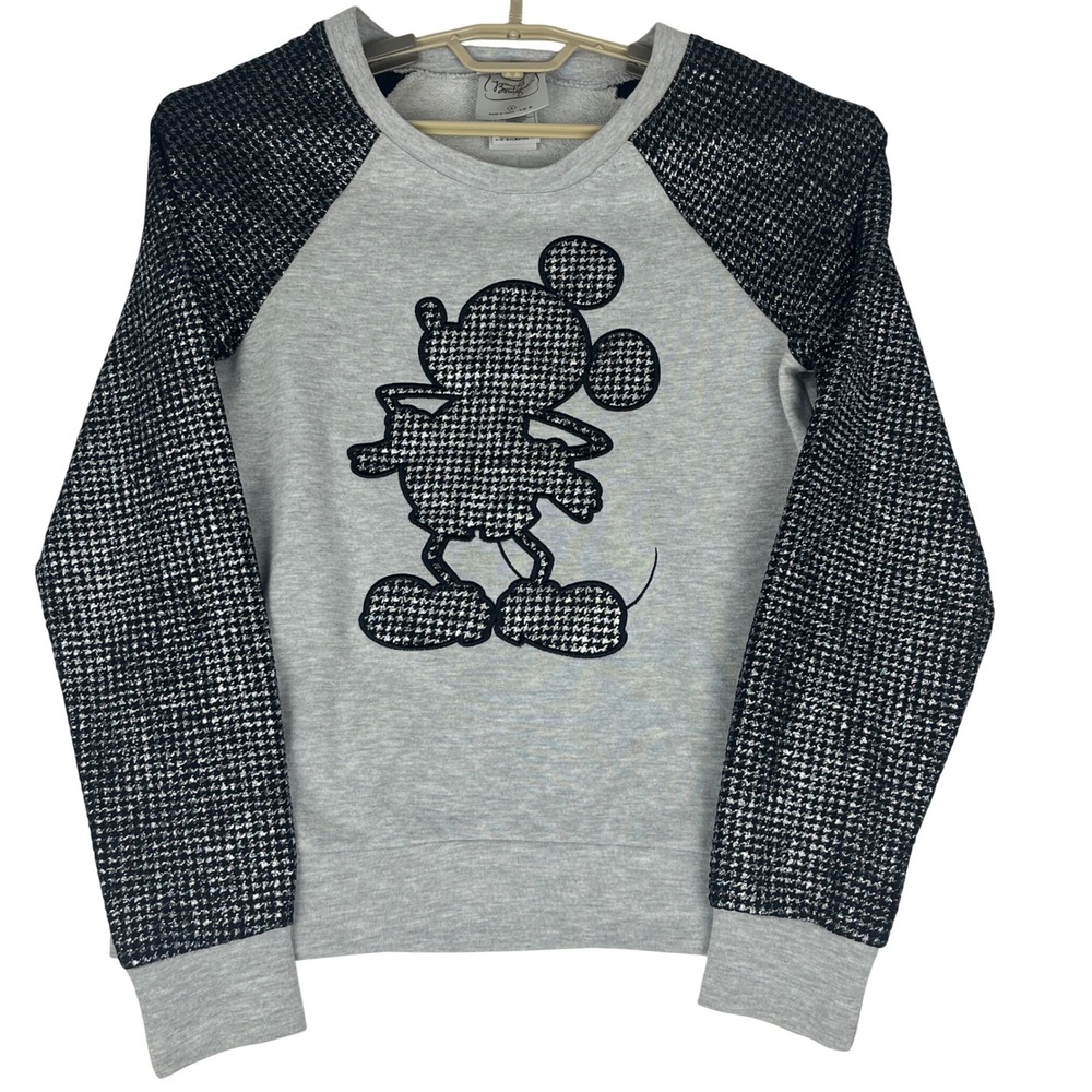 Disney Boutique Mickey Mouse  Womens M Gray Houndstooth Metallic Raglan